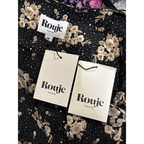 NWT ROUJE PARIS Rosalie Dress in Noir Imprime Bouquet Mamie SZ. 38 - Picture 7 of 8